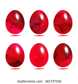 Easter eggs set  low polygon in Red rose color isolated on white background vector illustration