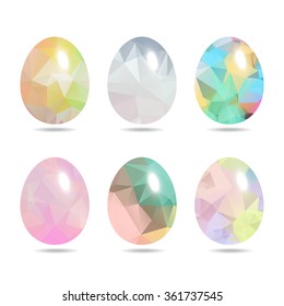 Easter eggs set  low polygon in pastel color isolated on white background vector illustration