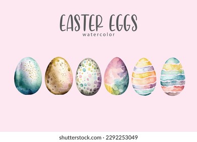 easter eggs set on isolated simple background, easter egg watercolor illustration