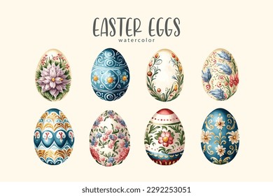 easter eggs set on isolated simple background, easter egg watercolor illustration