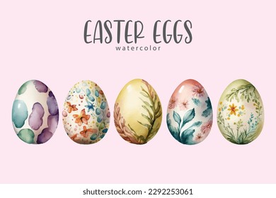 easter eggs set on isolated simple background, easter egg watercolor illustration