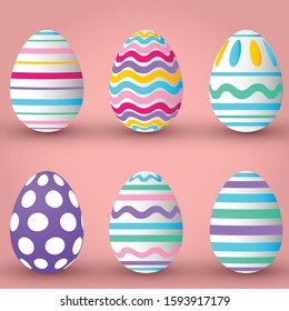 Easter eggs set on pink background vector illustration 