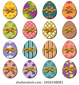 Easter eggs set on white background decor holiday art isolated 