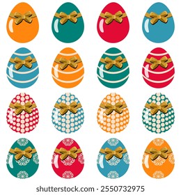 Easter eggs set on white background decor holiday art isolated	