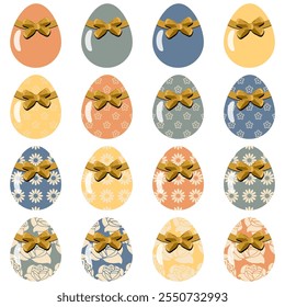 Easter eggs set on white background decor holiday art isolated	
