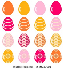 Easter eggs set on white background decor holiday art isolated	