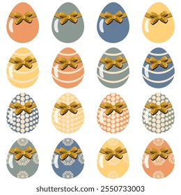 Easter eggs set on white background decor holiday art isolated	