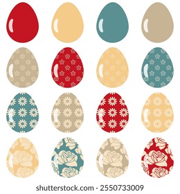 Easter eggs set on white background decor holiday art isolated	