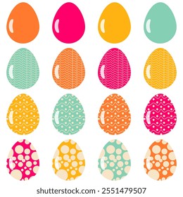 Easter eggs set on white background decor holiday art isolated	