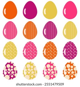 Easter eggs set on white background decor holiday art isolated	