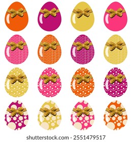 Easter eggs set on white background decor holiday art isolated	