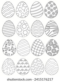 Easter eggs set. Outline drawing. Vector