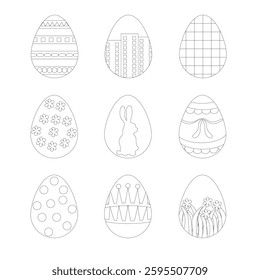 Easter eggs set outline. Happy easter hand drawn isolated on white background.