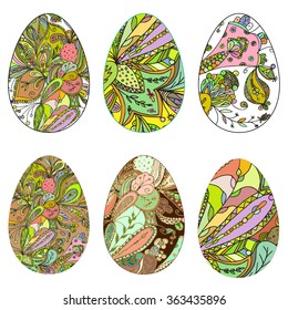 Easter eggs set painted in doodle style. Isolated on white background. Can be used for websites, greeting card, broshures, advertising etc.