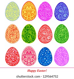 Easter eggs set. Pattern in a shape of an egg. Vector Illustration