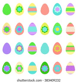 Easter Eggs - as set or pattern, vector flat style. Colorful Pysanka.