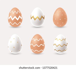 Easter Eggs set. Realestic 3d ornate chicken eggs in white and brown colors with modern design. - Vector illustration