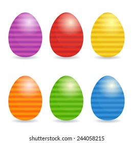 Ostereier-Set. Streifen Eier in hellen Farben.