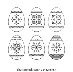 Easter eggs. Set of Easter eggs with a traditional, Easter ornament. Outline drawing. Decor element. Vector illustration.