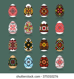 Easter Eggs Set in traditional ukrainian painting style 