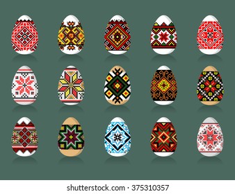 Easter Eggs Set in traditional ukrainian painting style 
