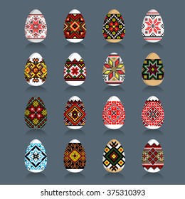 Easter Eggs Set in traditional ukrainian painting style 