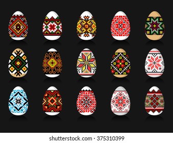 Easter Eggs Set in traditional ukrainian painting style 