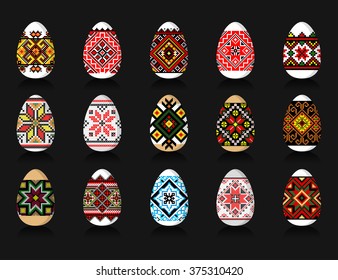 Easter Eggs Set in traditional ukrainian painting style 