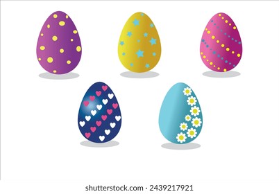 Easter eggs set vector design. Easter egg colorful collection elements for spring holiday layout in white isolated background. Vector Illustration.