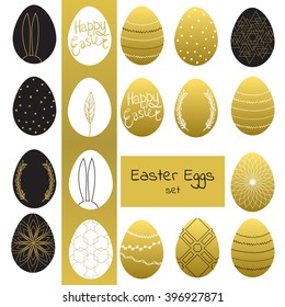 Easter eggs set. Vector illustration. Happy easter background.  Easter eggs isolated on white background for greeting card. Happy easter lettering. 
