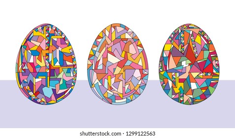Easter eggs set vector illustrations. Hand drawn abstract holidays collection of objects in modern style.