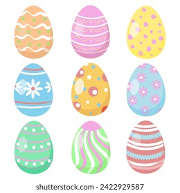 Easter eggs. Set of vector illustrations. Colored Easter eggs.