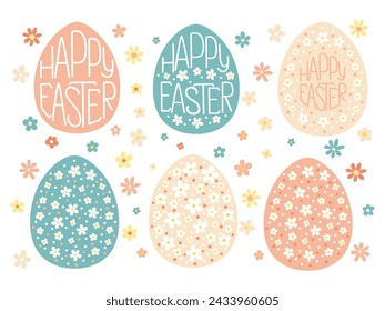 Easter Eggs. Set of vector illustrations colored Easter eggs. Hand-drawn design of Spring greeting card. 