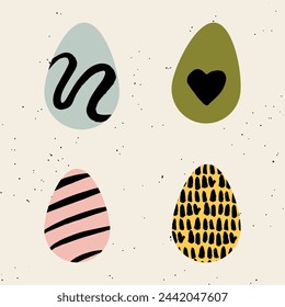 Easter Eggs. Set of vector illustrations in doodle style. Colored Easter eggs.