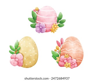 Easter Eggs. Set of vector illustrations in watercolor style. Colored Easter eggs.