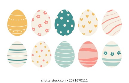 Easter Eggs. Set of vector illustrations in watercolor style. Colored Easter eggs.
