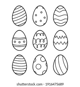 Easter eggs set  Vector lineart set eggs and ornament  Perfect for easter pattern  stickers  coloring page  logo  banner  Hand drawn easter illustration  Spring holiday drawing  Black   white 