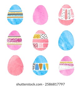 Easter eggs set. Watercolor vector illustration of watercolor decorated eggs