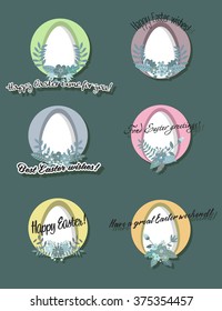 Easter Eggs Set with wishes, floral greeting cards for Easter
