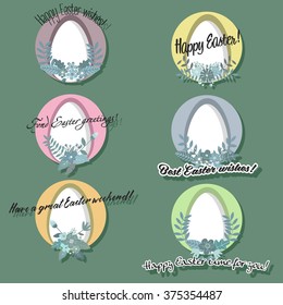 Easter Eggs Set with wishes, floral greeting cards for Easter