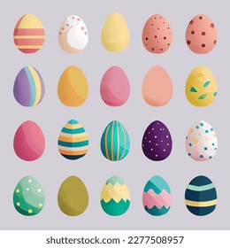 Easter eggs set without background. Isolated.  A collection of colorful easter eggs with different designs