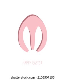 Easter eggs shape with bunny ears silhouette. Simple pink and white Easter greeting card.