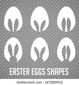 Easter Eggs Shapes With Bunny Ears Silhouette - Traditional Symbol Of Holiday, Big Set. Simple Eggs Hunt Design Collection. Vector Illustration For Poster, Card Or Banner.