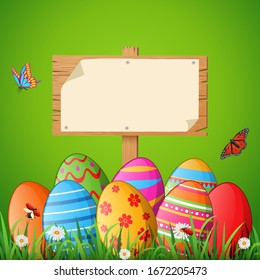 Easter eggs with signboard. Vector illustration