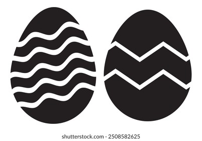 Vetor de silhueta de ovos de Páscoa com padrões de decoração no fundo branco. Coloque ovos de Páscoa para o dia da páscoa. 