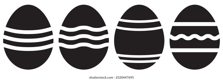 Easter eggs silhouette vector with decoration patterns on white background. Set Easter eggs for easter day.