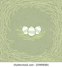 Easter eggs in the slot. Green background.