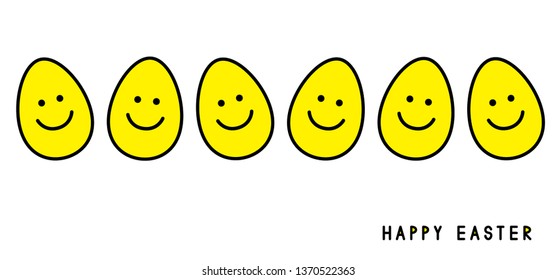 Easter eggs. Smiling faces. Easter greeting card. Vector illustration.