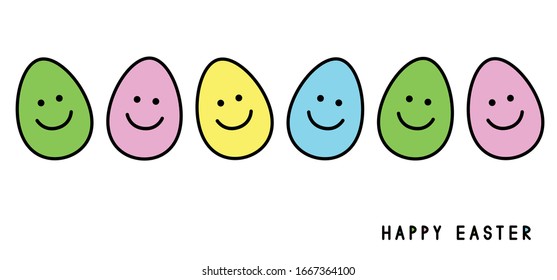 Easter eggs. Smiling faces. Easter greeting card. Vector illustration.
