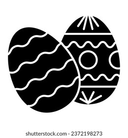 Easter eggs solid icon. Two traditional egg gift wavy pattern and circles, lines pattern glyph style pictogram on white background. Easter signs for mobile concept and web design. Vector graphics